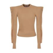 Geribbelde Crew-Neck Sweater Max Mara , Beige , Dames