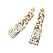 Pre-owned Metal earrings Chanel Vintage , Yellow , Dames