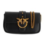 Leren Love Birds Tas met Diamant Gesp Pinko , Black , Dames