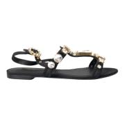 Zwarte Kristal Flats Sandalen Schoenen Dolce & Gabbana , Black , Dames