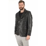 Zwarte Lam Leren Blazer La Canadienne , Black , Heren