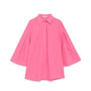 Poplin Loose Fit Shirt Wijde Mouw Maliparmi , Pink , Dames