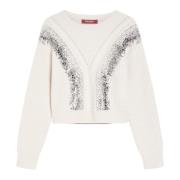 Beige Wol Cropped Sweater met Spiegelborduurwerk Max Mara Studio , Bei...