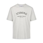 Logo Print Katoenen T-shirt Iceberg , Gray , Heren