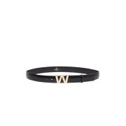 Rechthoekige leren riem met 'W' logo Max Mara Weekend , Black , Dames