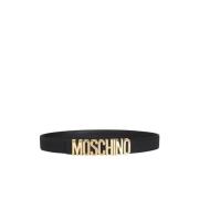 Zwart Logo Leren Riem Moschino , Black , Heren