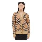 Check Wool-Blend Cardigan Burberry , Beige , Dames