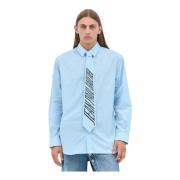 Logo-Print Stropdas Poplin Shirt Jean Paul Gaultier , Blue , Heren