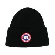 Zwarte Logo Patch Beanie Canada Goose , Black , Heren