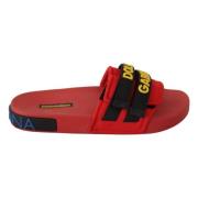 Rode Logo Slides Outlet Sandalen Dolce & Gabbana , Red , Dames