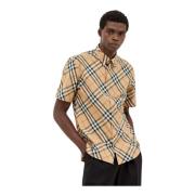 Klassieke Check Poplin Overhemd Burberry , Beige , Heren