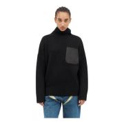 Hoge hals leren patch trui JW Anderson , Black , Dames