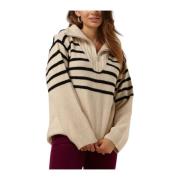 Gestreepte Acryl Half Zip Trui Moves , Beige , Dames