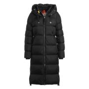 Lange Gewatteerde Jas met Capuchon Parajumpers , Black , Dames