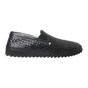 Zwarte Geweven Leren Loafers Schoenen Dolce & Gabbana , Black , Heren