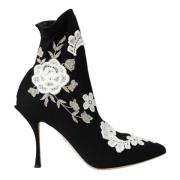 Zwart Wit Geborduurde Instaplaarzen Dolce & Gabbana , Black , Dames