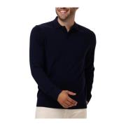 Merino Polo Gebreide Trui Selected Homme , Blue , Heren