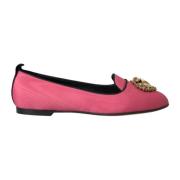 Velvet Loafers met Gouden Hart Detail Dolce & Gabbana , Pink , Dames