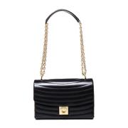 Zwarte leren flap-tas met Gancini-gesp Salvatore Ferragamo , Black , D...