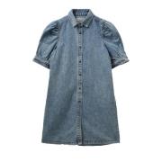 Denim Blauwe Jurk met Pofmouwen Sofie Schnoor , Blue , Dames