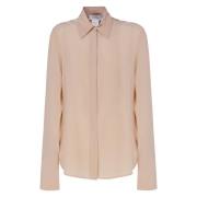 Zijden Shirt Italiaanse Kraag Knoopsluiting Sportmax , Beige , Dames