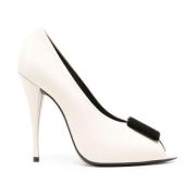 Elegante Zwarte Leren Pumps Saint Laurent , Beige , Dames