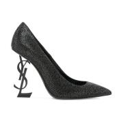 Zwarte Leren Pumps met Studs Saint Laurent , Black , Dames