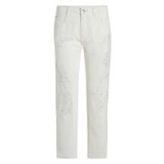 Versleten Boyfriend Jeans met Mesh en Kant Ermanno Scervino , White , ...