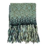 Groen Blauw Wolmix Franje Sjaal Kangra , Green , Dames