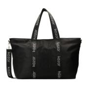 Textiel tote tas met logo riem Kazar , Black , Dames