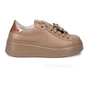 Beige Leren Sneakers met Gelamineerd Detail Gio+ , Beige , Dames