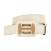 Gehamerd Leren Riem met Iconische Gesp Hogan , Beige , Dames