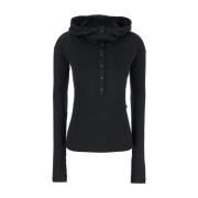 Zwarte Button-Up Hoodie Sweater LOW Classic , Black , Dames