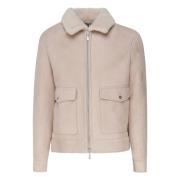 Shearling Zip Jas Beige Lam Eleventy , Beige , Heren