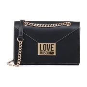 Zwarte Schoudertas met Flap Sluiting Love Moschino , Black , Dames