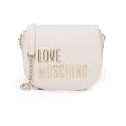 Witte Schoudertas met Gouden Logo Love Moschino , White , Dames