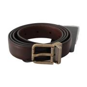 Bruin Leren Riem met Gouden Gesp Dolce & Gabbana , Brown , Heren