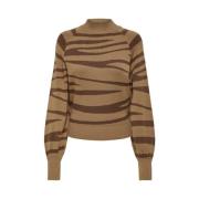 Zebra Patroon Hoge Hals Trui Only , Brown , Dames