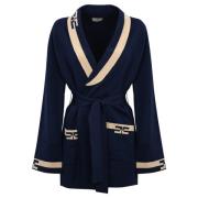 Langemouw Viscose Cardigan met Logo Elisabetta Franchi , Blue , Dames