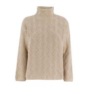 Gezellig Gebreide Hoge Kraag Jumper Le Tricot Perugia , Beige , Dames