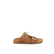 Leren Laser-Cut Hak Sandaal Twinset , Brown , Dames