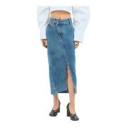 Denim Midi Rok met Asymmetrische Tailleband Jacquemus , Blue , Dames