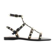 Zwarte Leren Sandalen met Studs Valentino Garavani , Black , Dames