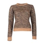 Animalier Jacquard Crewneck Sweater Max Mara Studio , Brown , Dames