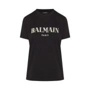 Kristal Logo Zwart T-shirt Balmain , Black , Dames