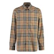 Katoenen Geruite Shirt Ronde Zoom Burberry , Beige , Heren