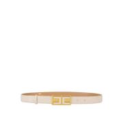 Ivoor Leren Riem met Emaille Logo Elisabetta Franchi , Beige , Dames