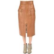 Elegante Midi Lam Leren Rok La Canadienne , Brown , Dames