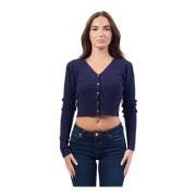 Blauwe Gebreide Vest met Knoopsluiting Fracomina , Blue , Dames