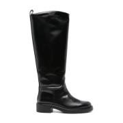 Zwarte Leren Instap Blokhak Laarzen Stuart Weitzman , Black , Dames